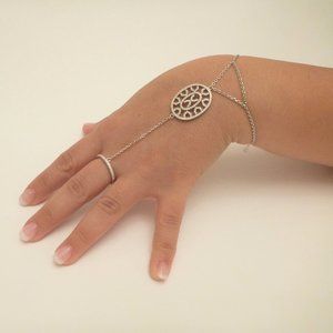 Bracelet Chain link finger Ring Sterling Silver